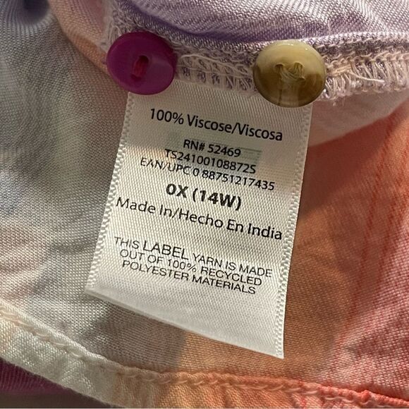 Terra & Sky Striped Button Down Sleeveless Shirt Purple Blue Pink, Size 0X 14W - Picture 9 of 10